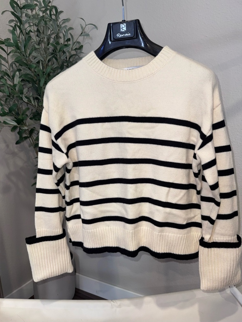 Vigoss Cream and Black Striped Scoop Neck Sweater